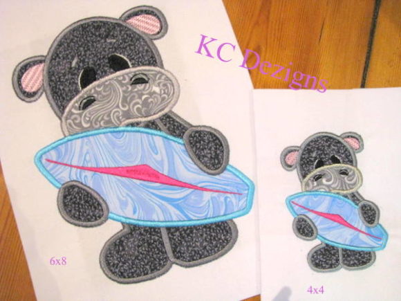 Beach Hippo with Surfboard Applique